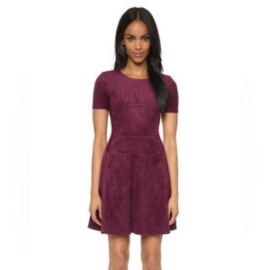 BCBG MAXAZRIA Faux Suede Burgundy Dress Sz 4 A Line Fit & Flare Cabernet